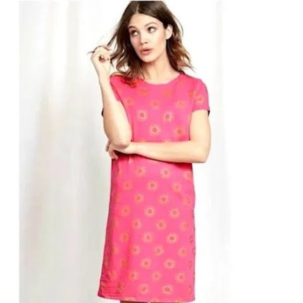 Boden Coralie Sunburst T-Shirt Dress Pink Gold Foil Print Cotton US 10R